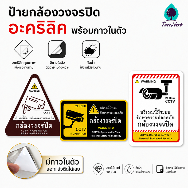 ป้ายกล้องวงจรปิด สติ๊กเกอร์กล้องวงจรปิด ป้ายกล้องวงจรปิดอะคริลิก กาวสองหน้าด้านหลัง ติดตั้งง่าย ทนทานและทนทาน