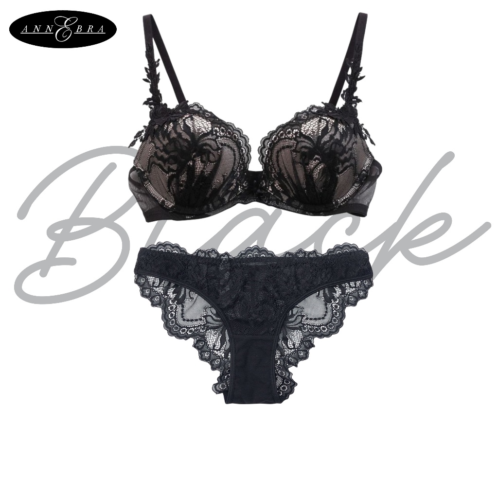 Annebra เซตบรา+กกน. บราเสริมทรง ตะขอหลัง มีโครง มีฟองน้ำ Push Up Bra+Panty SET รุ่น AB1-573/AU3-853