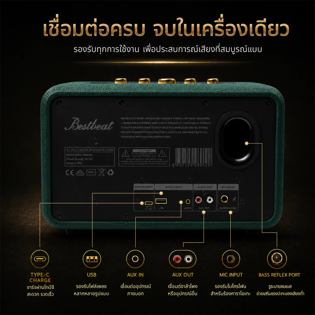 [NEW][แถมไมค์] Bestbeat-Beatles ลำโพงบลูทูธ140W แบต10,800mAh ปรับเบสแหลมได้เบสแน่น รับประกัน1ปี [ของขวัญ]แถมฟรีไมค์1ตัว thumbnail 4