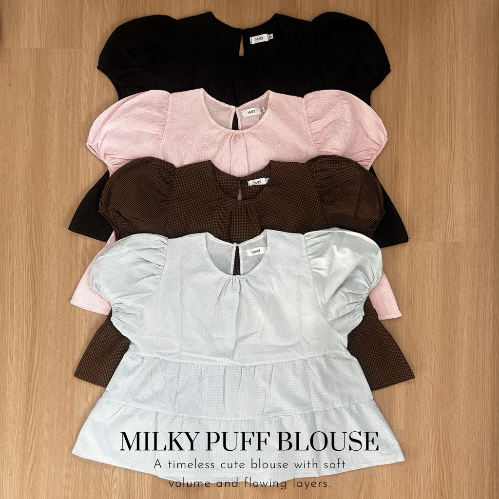 Milky Puff Blouse เสื้อเบลาส์ลายสก็อต ผ้าคอตตอน ยับยาก ระบายอากาศดี