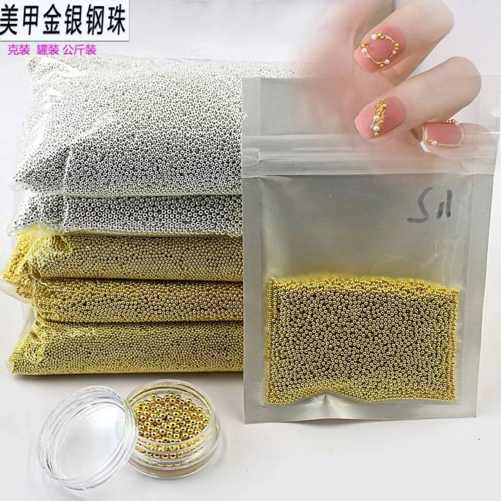 มุกเต็มเม็ดสีทอง สีเงิน คละไซส์ อะไหล่ตกแต่งหน้าเล็บ (10g)