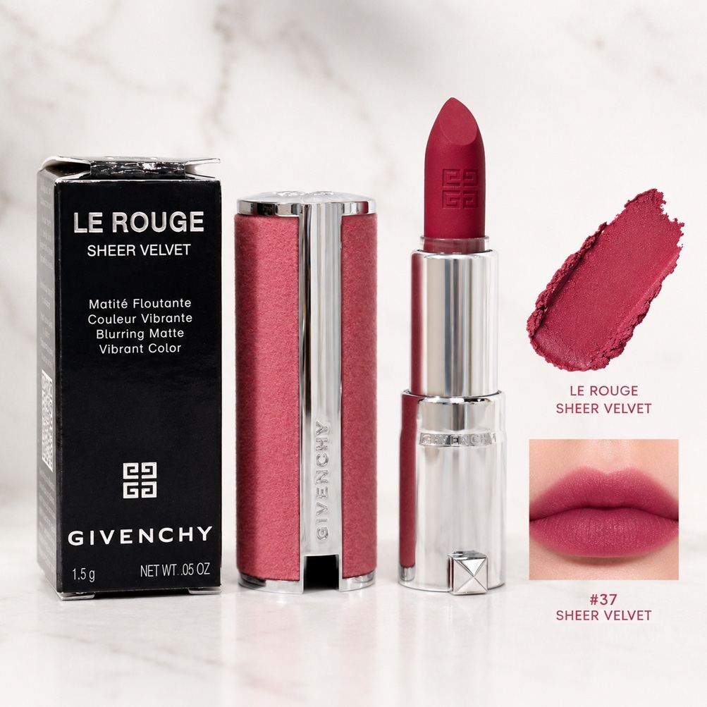 มินิลิปสติก Givenchy Le Rouge Sheer Velvet  #37 Sheer Velvet 1.5 g  ป้ายคิงพาวเวอร์