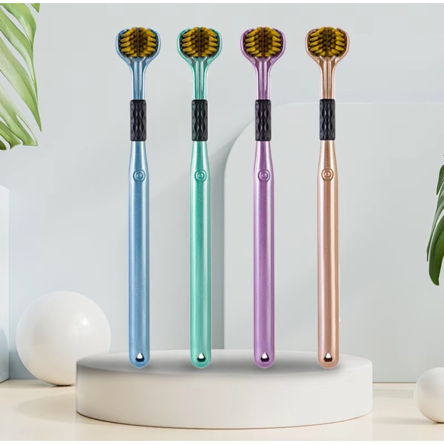 แปรงสีฟันรุ่นใหม่สำหรับทำความสะอาดช่องปาก แปรงสีฟันสามด้าน 360 องศาผู้ใหญ่ครัวเรือนขนแปรงนุ่มสามหัว ฟันปลอม แปรงลิ้น สูง