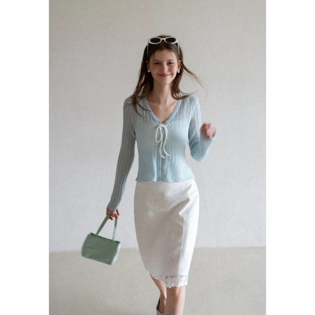 [พรีออเดอร์] [รบกวนลูกค้าอ่านรายละเอียดก่อนสั่งซื้อนะคะ] EGGKA : Ribbed Knit V Neck Long Sleeve Cardigan