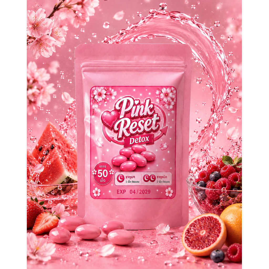 Pink Reset  Detox 1 ซองมี 50 เม็ดทานได้ 25 วัน มัดรวมเม็ดชมพูแบรนด์ญี่ปุ่น กดดูในตัวเลือก