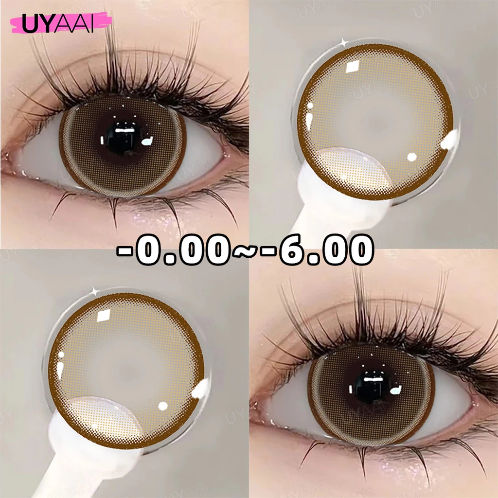 【FDA-Approved】คอนแทคเลนส์สายตา [0.00~-4.00] UYAAI Pearl series คอนแทคเลนส์สี 14.5mm Gray Brown รายเดือน L SIZE