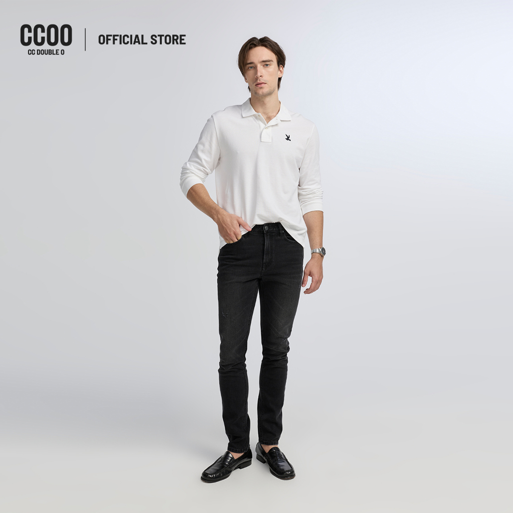 CC DOUBLE O BLACK DESTROYED SKINNY JEANS ผู้ชาย กางเกงยีนส์สกินนี่แต่งขาดสีดำ รุ่น O26WGMA049 (AW26 #P1)