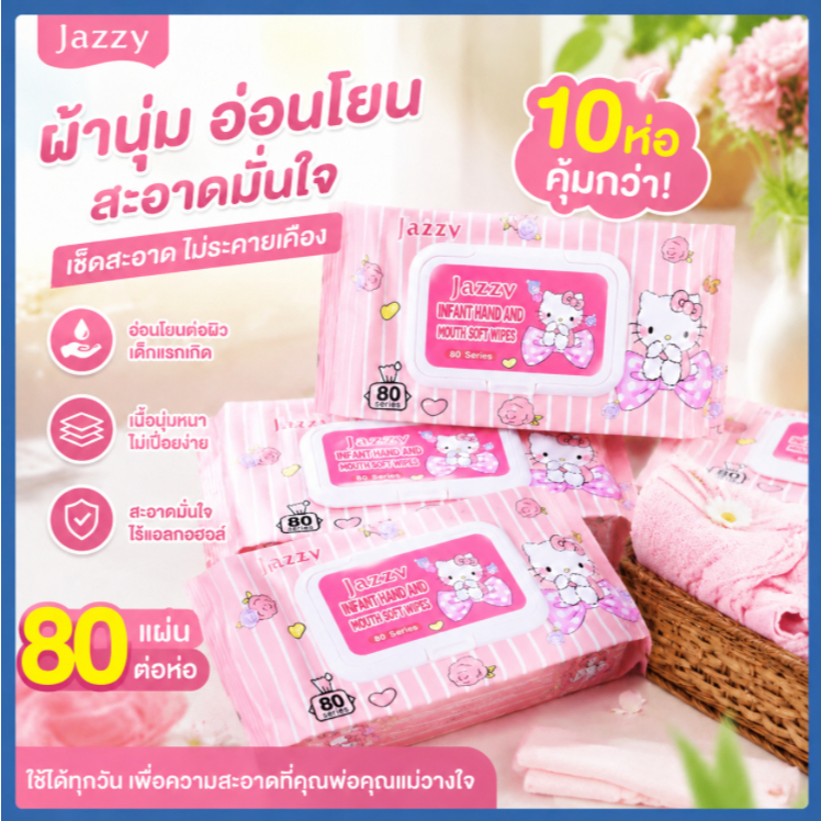 【💥จัดส่งรวดเร็ว】ผ้าเช็ดทำความสะอาดแบบเปียก ลายเฮลโลคิตตี้ (แพ็คพร้อมฝาปิด) อเนกประสงค์ ใช้สะดวกในครอบครัว