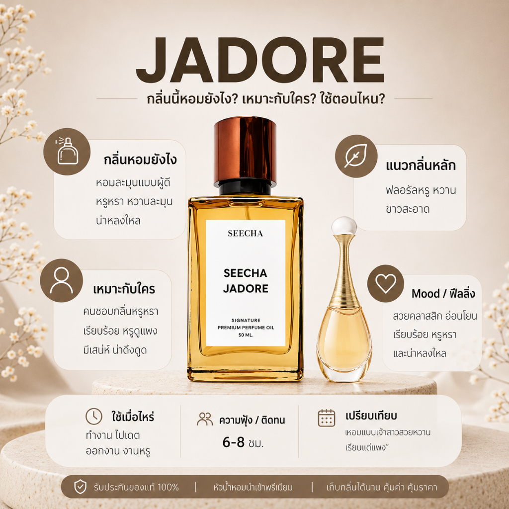กลิ่น jadore จาดอร์ [✨กด 3ชิ้น เพื่อรับโปร2แถม1✨] น้ำหอม สี ชา ออยล์ ของแท้ seecha oil Perfume