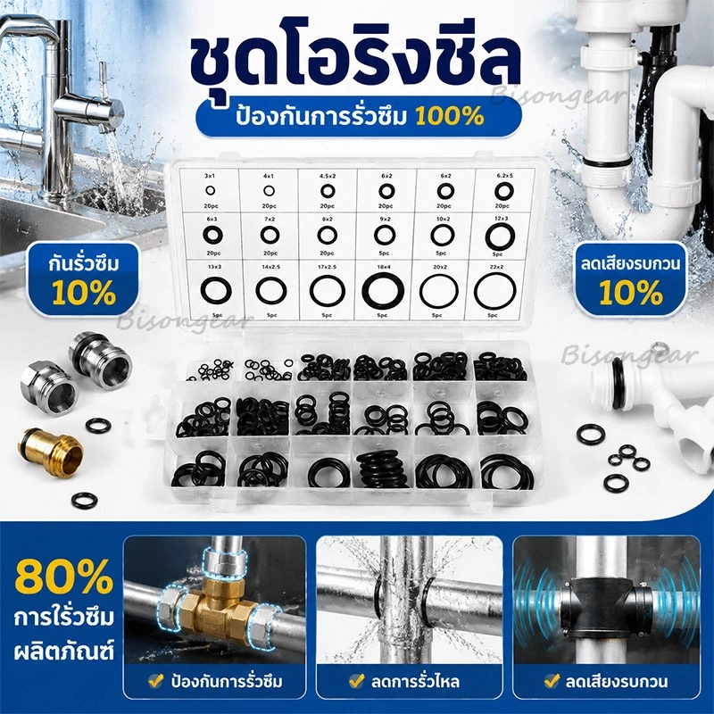 O ring ยางโอริง อเนกประสงค์ คุณภาพสูง 18 ขนาด 225 ชิ้น พร้อมกล่องพลาสติก