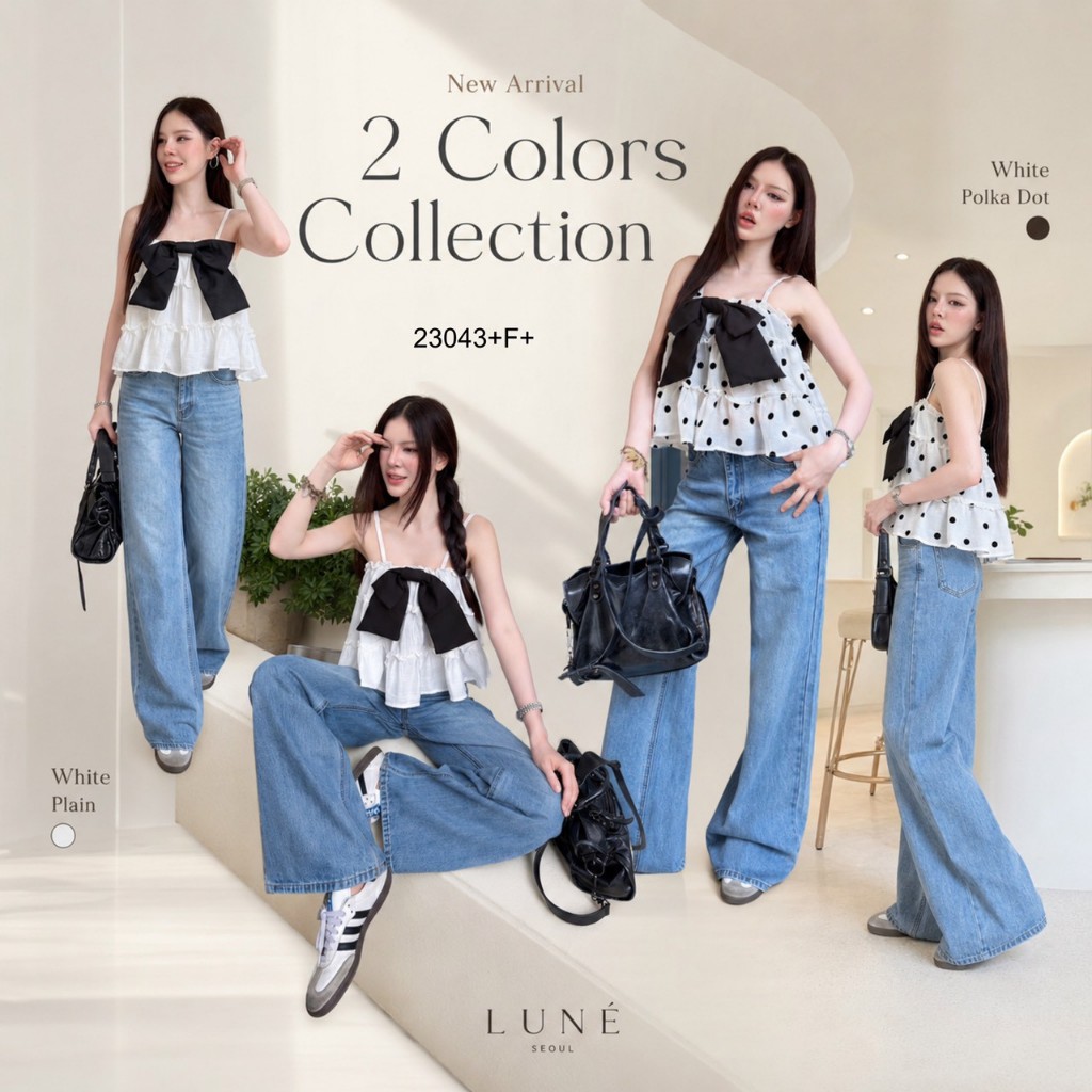 เสื้อสายเดี่ยว แต่งโบว์อก .. TW23043  TwinsShopVip💗พร้อมส่ง