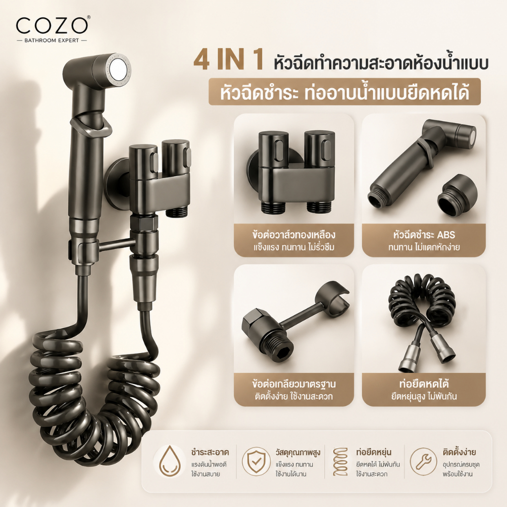 🔥 ชุดปืนฉีดชำระสแตนเลส แรงดันสูง สายยาว 2.5ม. ติดตั้งง่าย ไม่รั่ว ข้อต่อมาตรฐาน รับประกัน1ปี