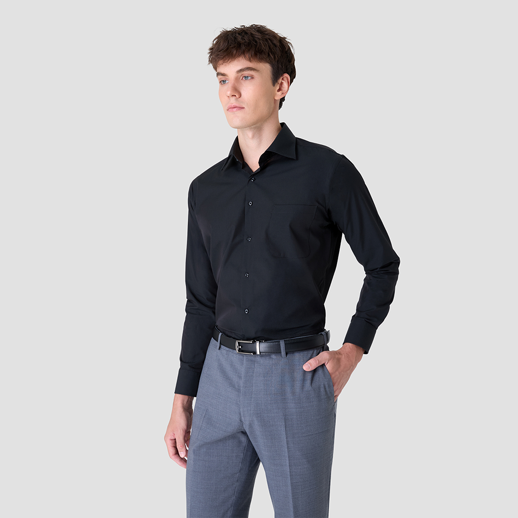 SUIT SELECT SHIRT Wide space collar (BLACK) เสื้อเชิ้ตสีดำ รุ่น SKL304
