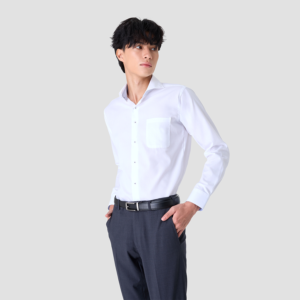 SUIT SELECT SHIRT Cut away collar Dobby (White) เสื้อเชิ้ตสีเทา รุ่น DSEBBL30-02