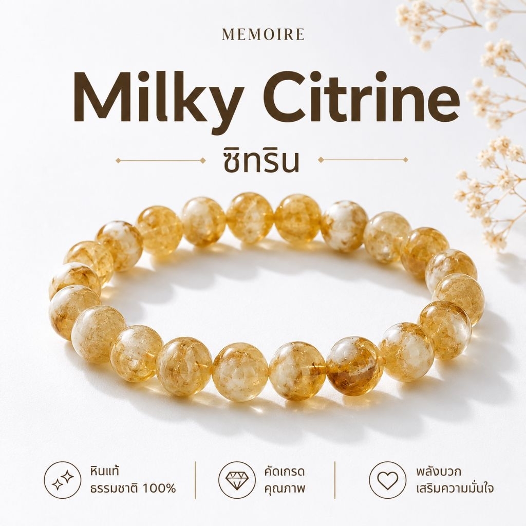 กำไลหินซิทริน Milky Citrine หินแท้ 100% เสริมโชคลาภ การเงิน ค้าขายดี ดึงดูดความมั่งคั่ง