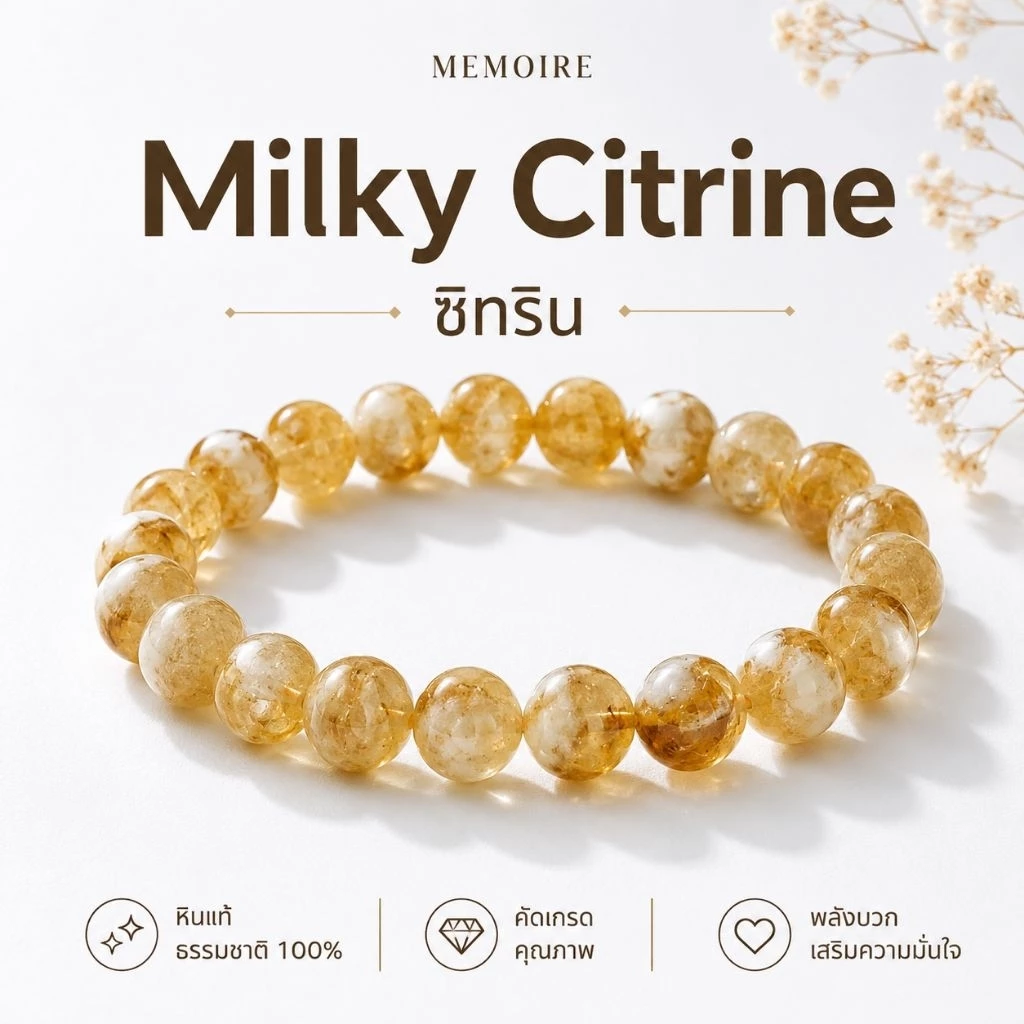 กำไลหินซิทริน Milky Citrine หินแท้ 100% เสริมโชคลาภ การเงิน ค้าขายดี ดึงดูดความมั่งคั่ง