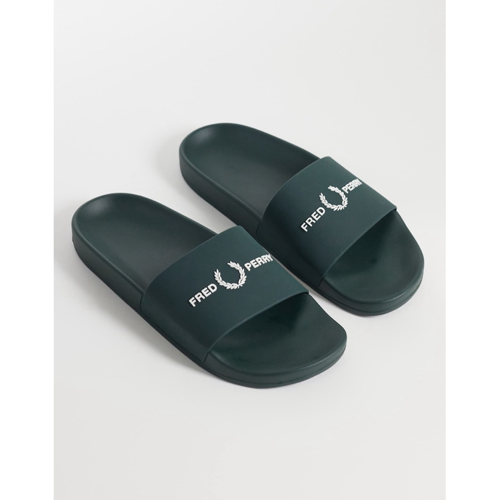 Fred Perry Branded Slides in Green