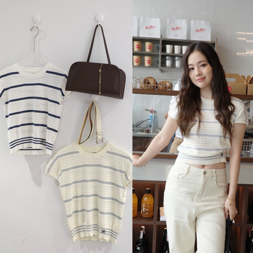 urban apparels | iris striped pointelle knit top เสื้อไหมพรมถักลายทาง เบาใส่ง่ายไม่ร้อน