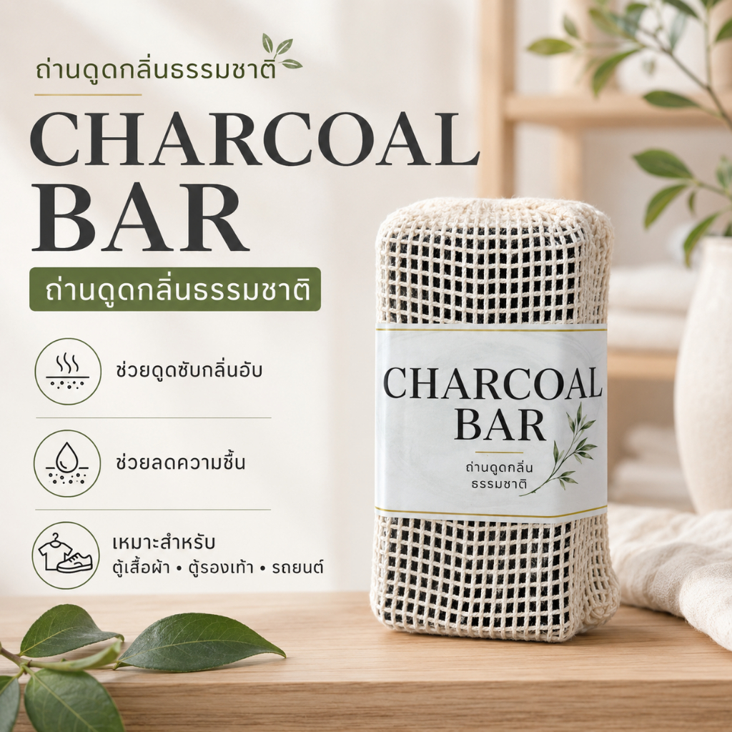Charcoal Bar ถ่านดูดกลิ่น ถุงถ่านธรรมชาติ ดับกลิ่นอับ ตู้เย็น ตู้เสื้อผ้า ตู้รองเท้า รถยนต์ ห้องนอน