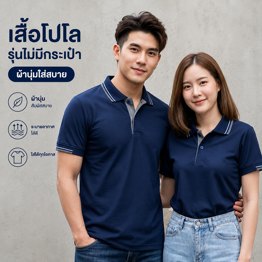 ANA เสื้อโปโล❌ไม่มีกระเป๋า อก34-52 (สีกรมท่า-เทา) ผ้านุ่ม ใส่สบาย โทนสีสุภาพ ใส่ได้ทุกลุค 👓ควรมีติดตู้