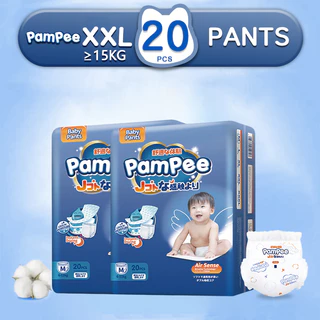 Pampee 20 ชิ้น ผ้าอ้อมเด็ก กางเกง แบบเทป Size M-XXL Baby Diapers Pants นุ่ม บางเบา ใส่สบาย นุ่มฤดูร้อนระบายอากาศได้