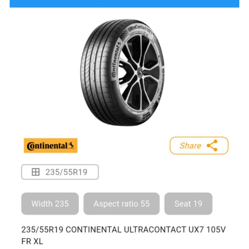 ยางรถยนต์ CONTINENTAL ULTRA CONTACT UX7 235/55/19 Y26