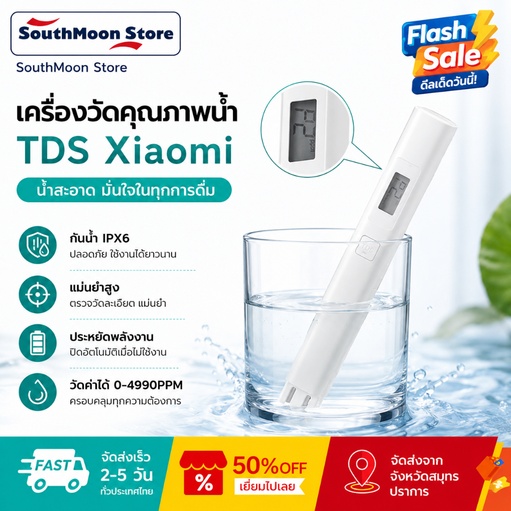 Xiaomi เครื่องทดสอบคุณภาพน้ำ TDS ความแม่นยำสูง วัดค่าได้ 0-4990PPM TDS Meter เครื่องวัดค่า TDS