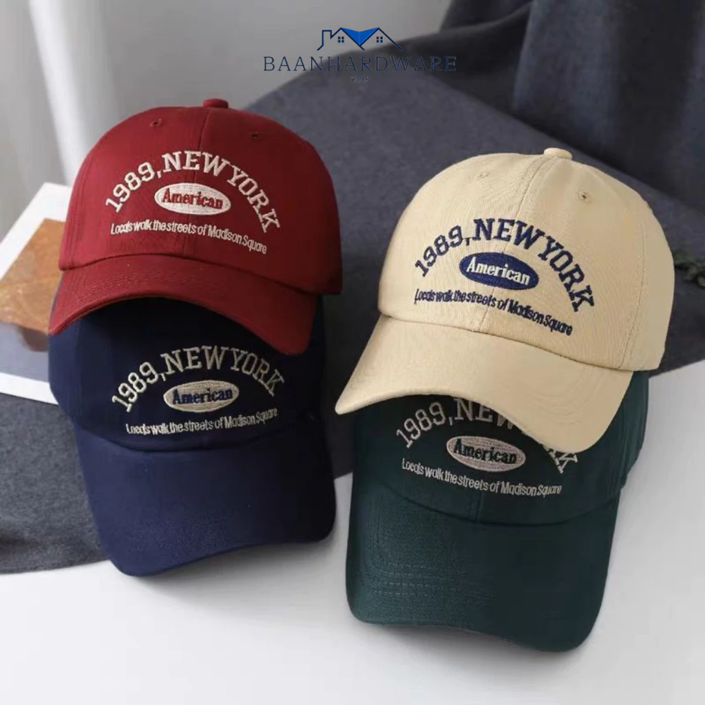 BAANHARDWARE หมวกแก๊ป NEW YORK 1989 ปักลาย เกาหลี Unisex ปรับขนาดได้ H-057