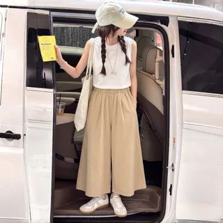 2-11 ปี Wide Leg กางเกงเด็กผู้หญิง ขากว้าง สไตล์เกาหลี ทรงหลวม สีสดใส กางเกงเด็กผู้หญิง ผ้าหนุ่ม ใสสบาย