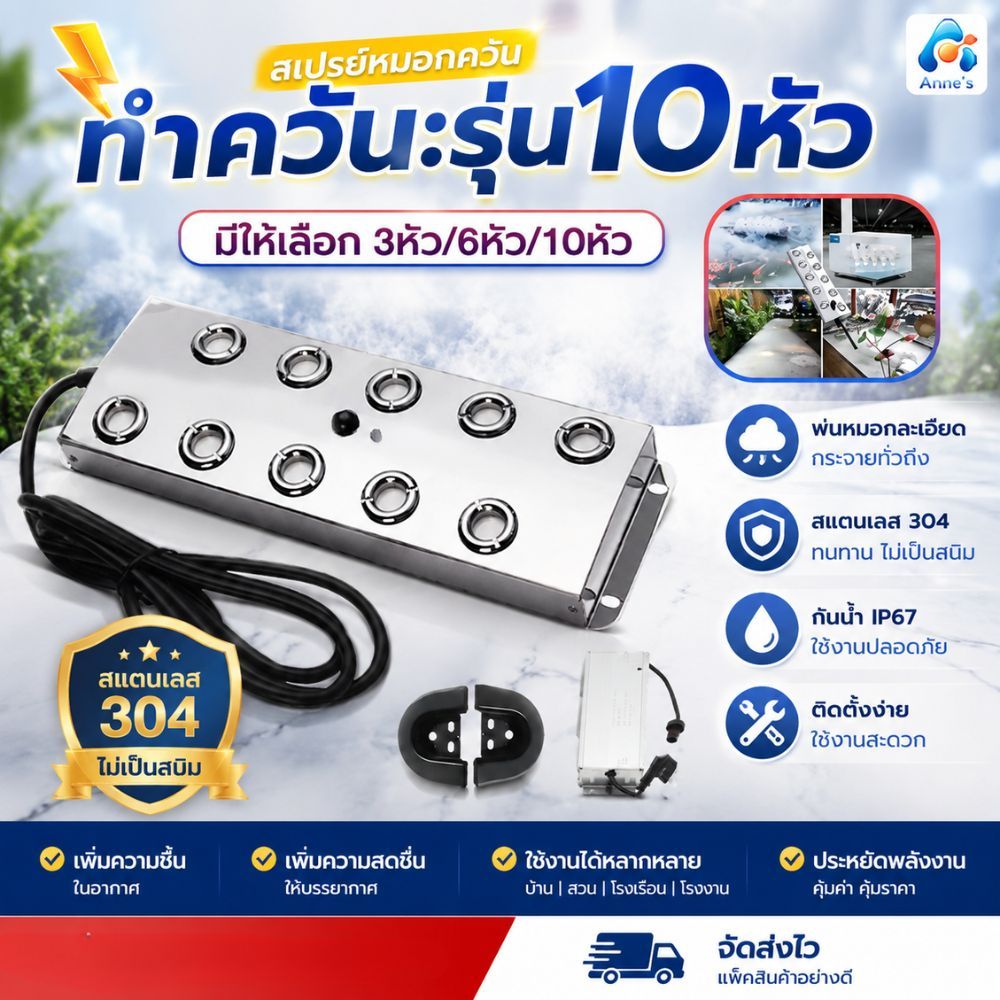 เครื่องสร้างควัน รุ่น3/5/10/12หัว ทำหมอกอัตโนมัติ พร้อมไฟLED อุปกรณ์ตกแต่งสวน น้ำพุฮวงจุ้ย ทำหมอก