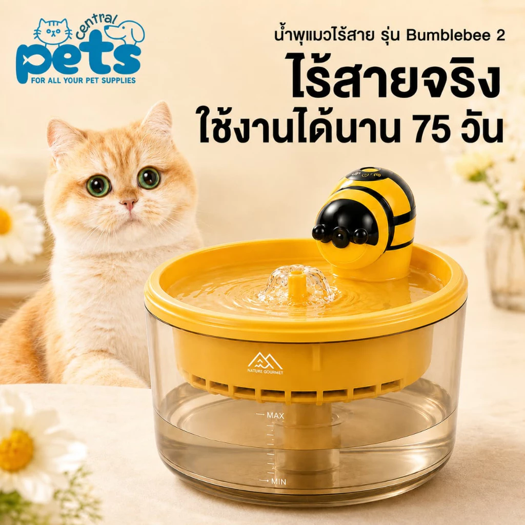 【ลดพิเศษวันนี้】น้ำพุแมวไร้สาย 2.2L แบต4400mAh ใช้นาน75วัน เซนเซอร์ กรอง4ชั้น Pet Fountain