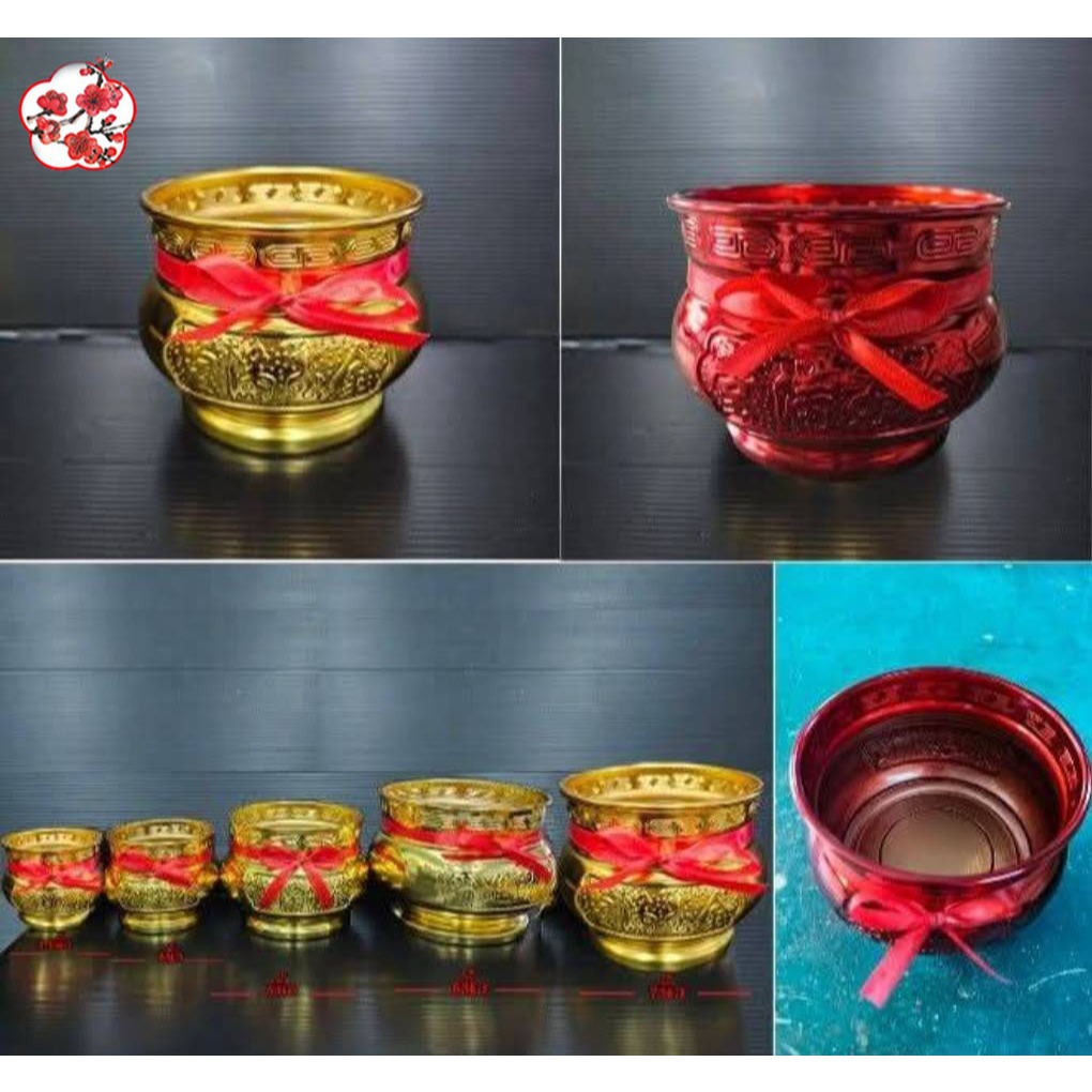 กระถางธูป โลหะชุบทอง สีสวยเงางาม เเข็งแรงมีหลายขนาดเเละมีสีเเดงด้วย