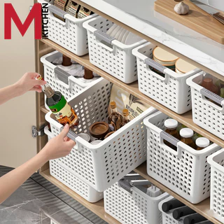 M KITCHEN กล่องเก็บของ กล่องเก็บของพลาสติก ตะกร้าใส่ของ ใบใหญ่ ขนาด 35.5x25.5x21cm วางซ้อนได้หลายชั้น S-0133(C1)