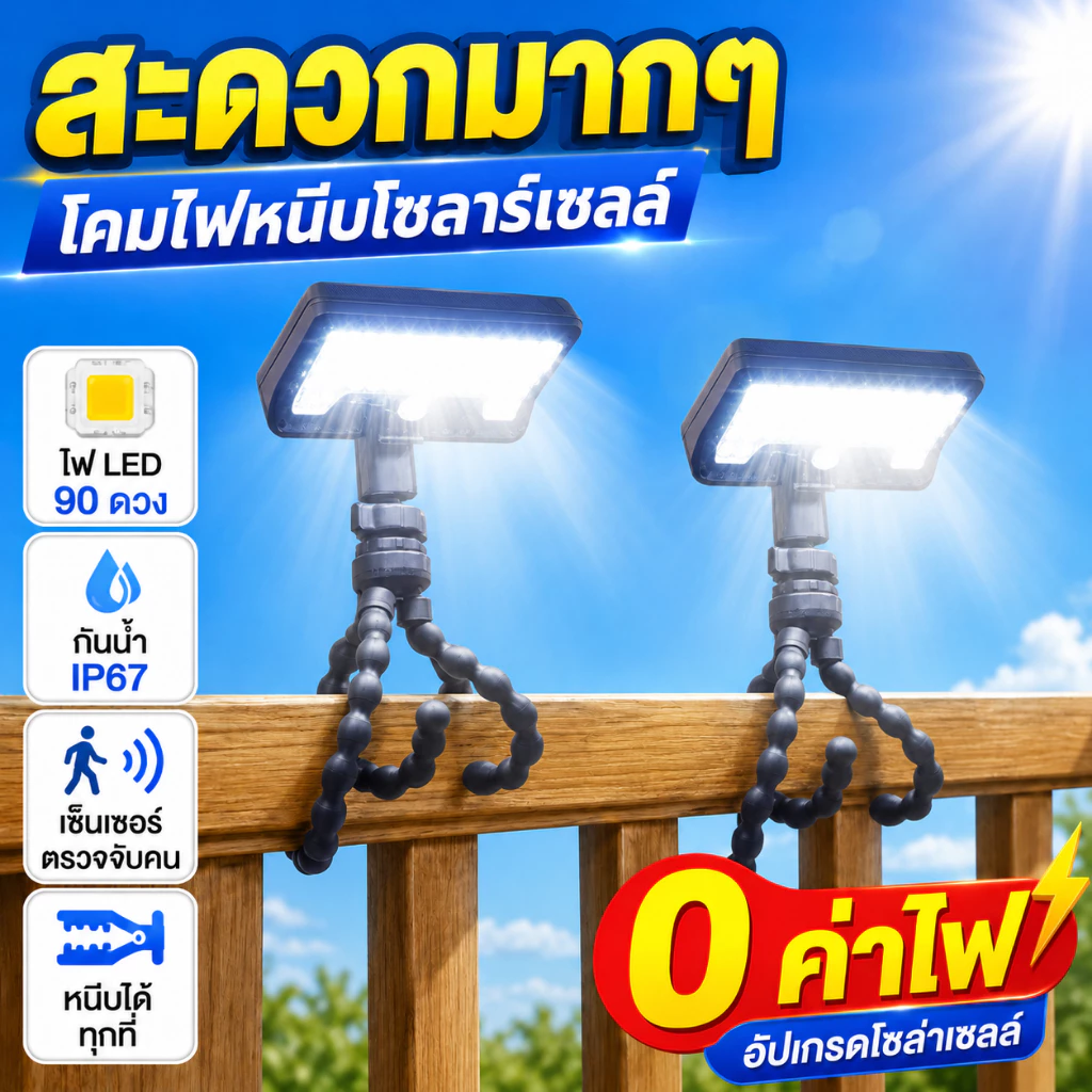 🔥พร้อมส่ง🔥 โคมไฟสนาม 50000W ไฟโซล่าเซลล์ LED แสงขาว/เหลือง ส่องต้นไม้และสวน พลังงานแสงอาทิตย์