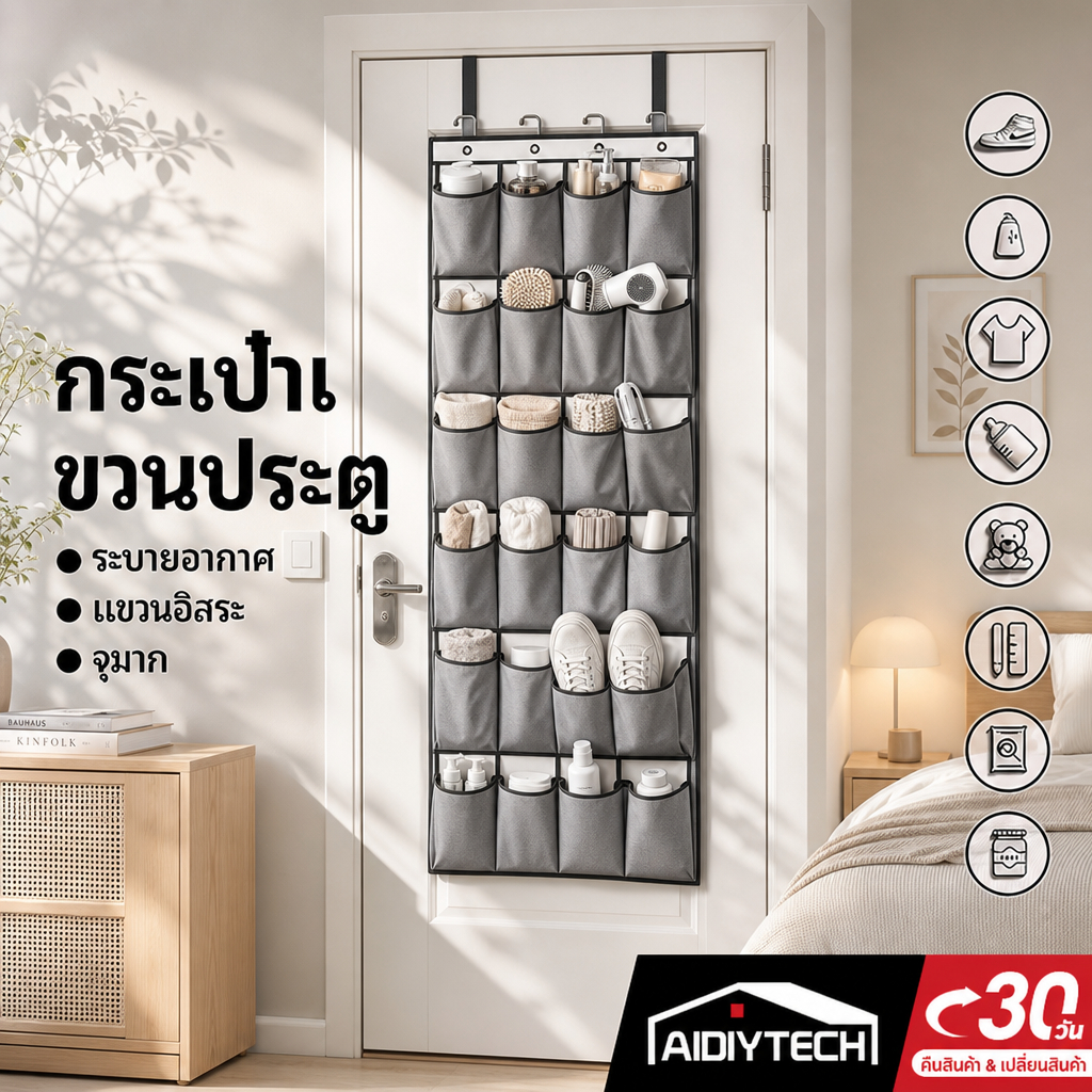 AIDIY 24/28กริดติดผนังของกระจุกกระจิกรองเท้าอวัยวะผ้าตู้เสื้อผ้าชั้นเก็บกระเป๋าตาข่ายกระเป๋าใสแขวนเหนือประตูกล่อง