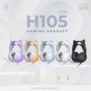 EGA LITE TYPE H105 หูฟังหลากสีน่ารัก ถอดหูแมวได้ หูฟังเกมมิ่ง Gaming Headset หูฟังแมว สีพาลเทลสดใส USB 2.0 [ประกัน 1 ปี]