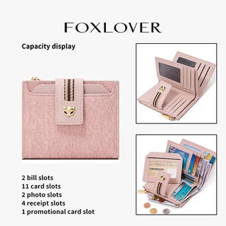 FOXLOVER กระเป๋าสตางค์สั้นผู้หญิง มีช่องใส่บัตร 11 ช่อง สามารถใส่เหรียญ บัตรธนาคาร และรูปถ่ายได้ แถมถุงของขวัญ มีให้เลือ
