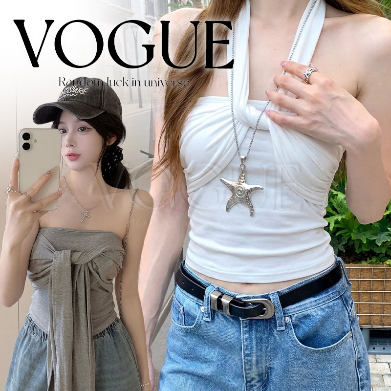 Vogue พร้อมส่ง เสื้อเกาะอกเล่นผ้า ใส่ได้หลายสไตล์ มีฟองน้ำในตัว สีพื้นยืดได้เยอะ (6182)