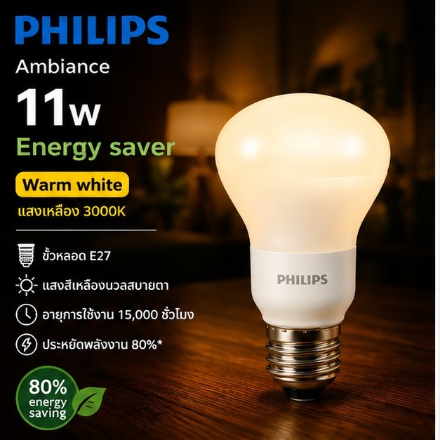 หลอดไฟ Philips Ambiance Reflector R63 11W ขั้ว E27 แสงเหลือง Warm White 3000K