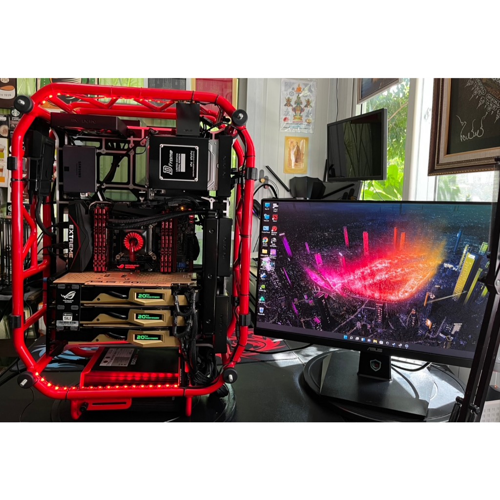 EXTREME RED FLAME I7-5960X 16CORE RAM 40GB DRR4 MEM 4 TB (M.2 500GB) ASUS GTX980 20TH AN. x 3 VGA PS