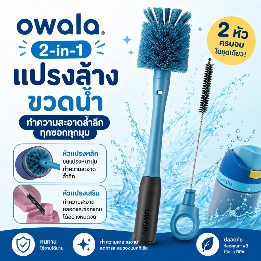 Owala 2-in-1 Water Bottle Brush แปรงล้างขวดน้ำด้ามยาวพร้อมที่ล้างหลอด