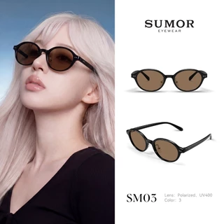 SUMOR : (SM03) แว่นกันแดดผู้หญิง เลนส์โพลาไรซ์ของแท้ 100% กรอบสีชาแฟชั่น แว่นตาทรงรี กันแดดUV | Sunglasses