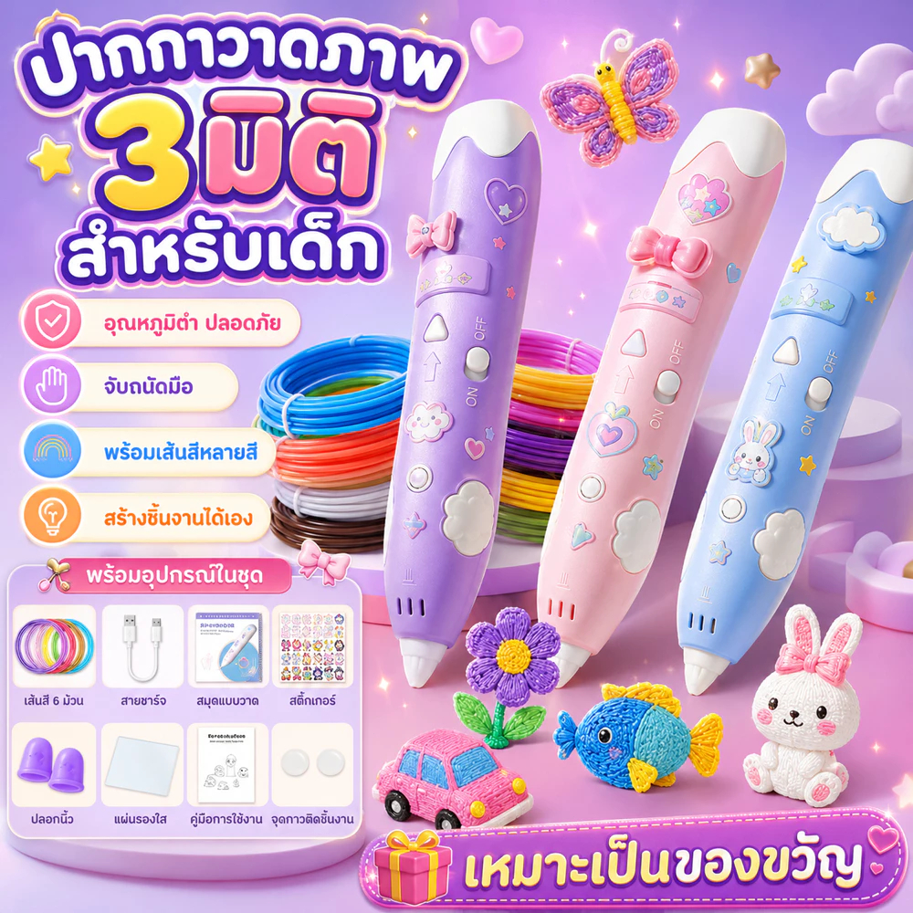 COD🚀ปากกาพิมพ์ 3D Sanrio พิมพ์แบบไม่ร้อนมือ อุณหภูมิต่ำ ของเล่นเด็ก วาดภาพ 3 มิติ ของเล่นเสริมทักษะ