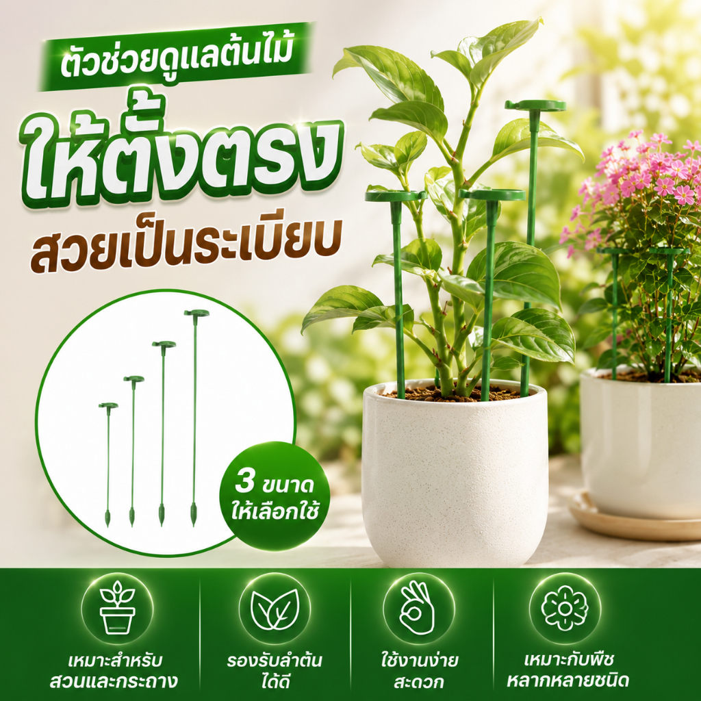 🏡 เหมาะสำหรับสวนและกระถาง ตัวช่วยดูแลต้นไม้ให้ตั้งตรง รองรับลำต้นได้ดี ใช้งานง่าย เหมาะกับพืชหลากหลายชนิด
