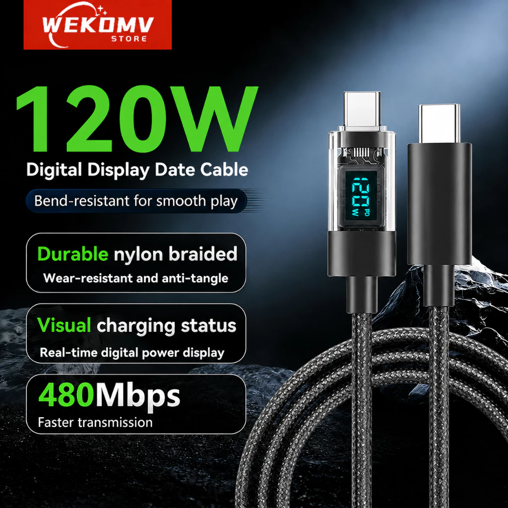 120W 6A ชาร์จเร็วสุดๆ USB C TO Type C สายชาร์จดิจิตอล PD สายชาร์จ สายชาร์จเร็ว สำหรับมือถือและแท็บเล็ต สายชาร์จ 1/2เมตร