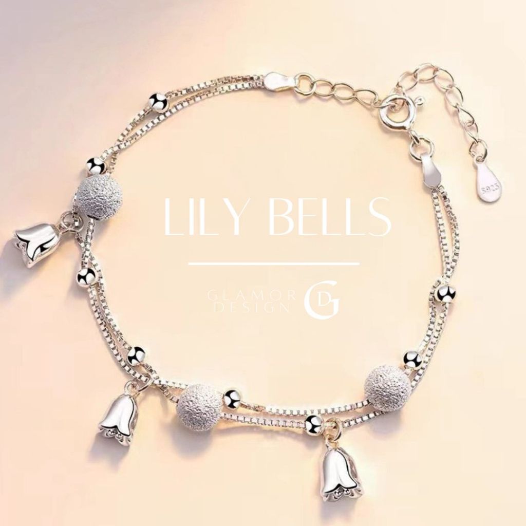 GLAMOR✨กำไลข้อมือเงินแท้ Lily Bells กำไลข้อมือลายดอกลิลลี่แห่งหุบเขาแบบสองชั้น ข้อมือเงินแท้