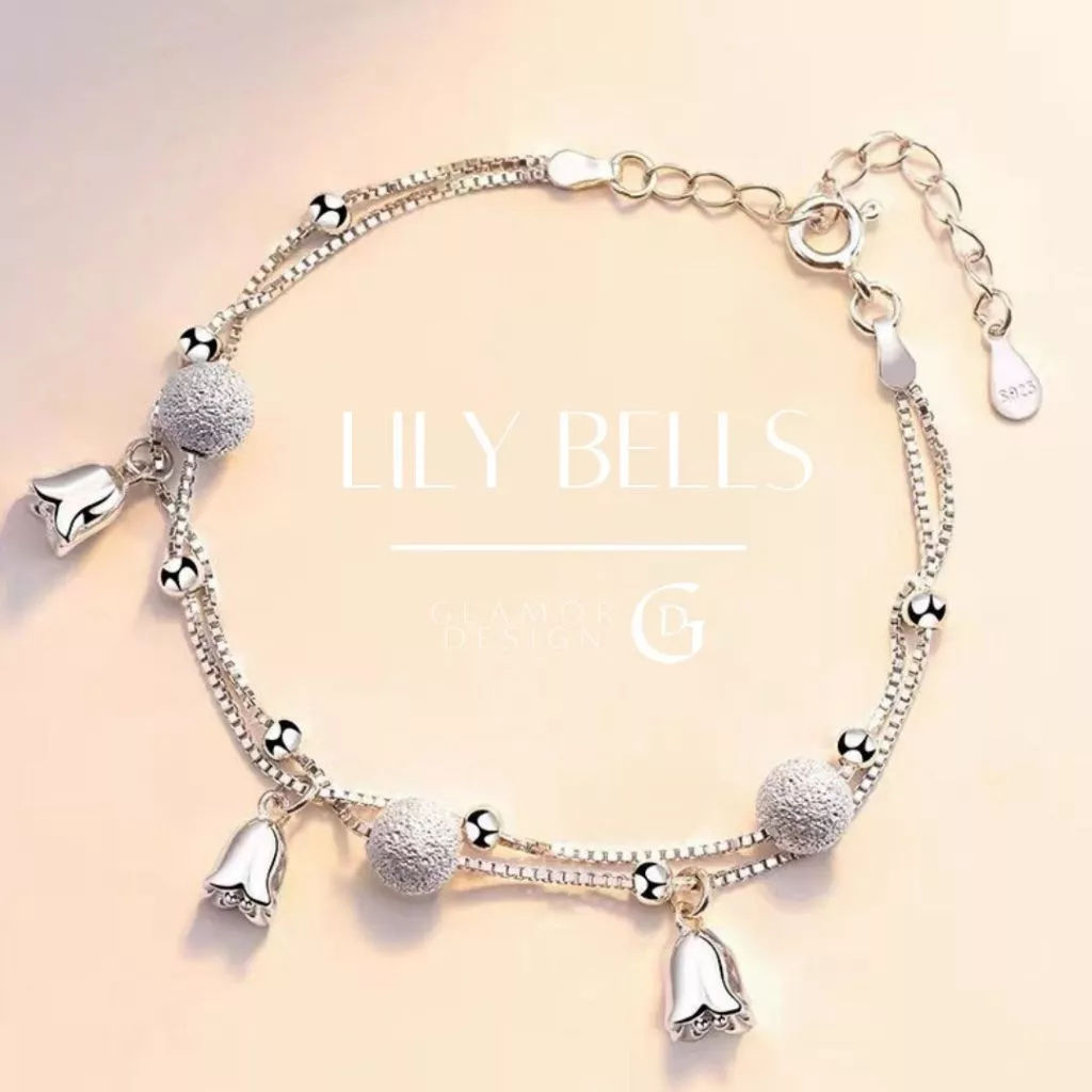 GLAMOR✨กำไลข้อมือเงินแท้ Lily Bells กำไลข้อมือลายดอกลิลลี่แห่งหุบเขาแบบสองชั้น ข้อมือเงินแท้