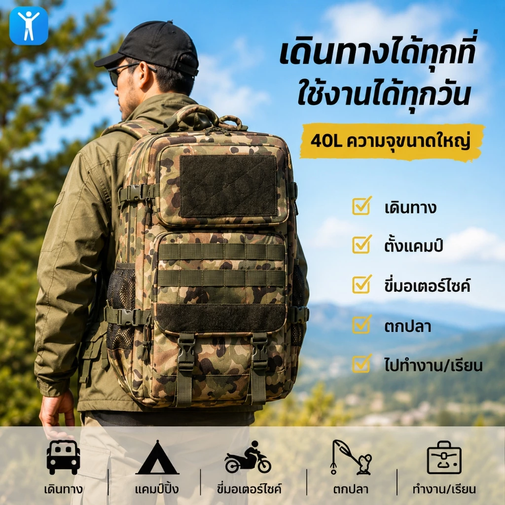 กระเป๋าเป้สะพายหลัง Camouflage กระเป๋าปีนเขากลยุทธ์เหมาะสำหรับการปีนเขากลางแจ้ง / เดินทาง/กระเป๋านักเรียนอเนกประสงค์