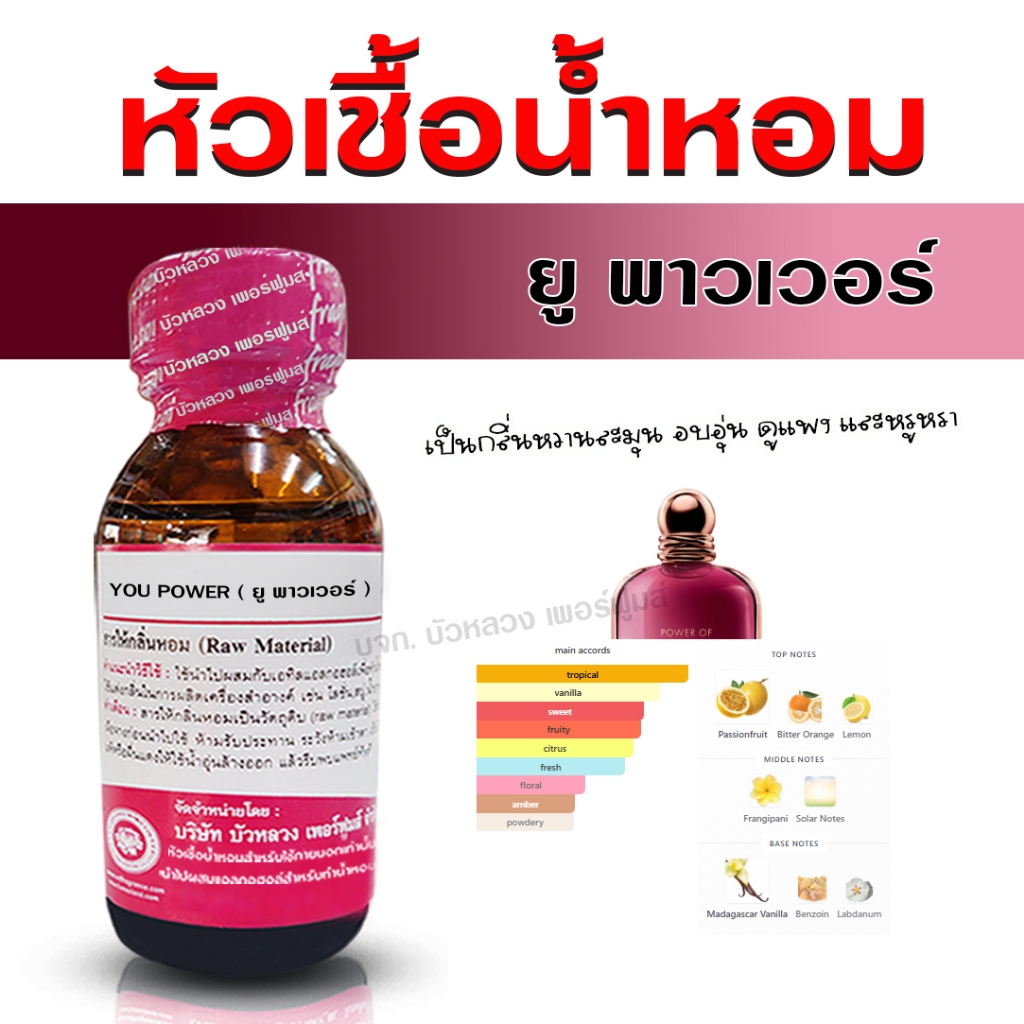 หัวเชื้อน้ำหอมแท้ 100% กลิ่น ยูพาวเวอร์ หัวน้ำหอม น้ำหอมผู้หญิง หอมหวาน เซ็กซี่ น่ารัก น่ากิน - Bualuang Perfume