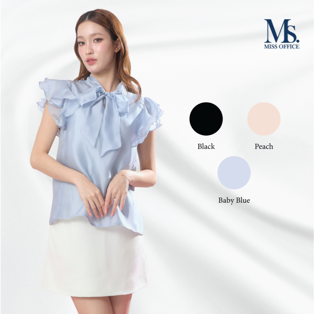 Miss Office เสื้อแขนกุดคอตั้งแขนแต่งระบาย (MossRosa Top) (FT-113)